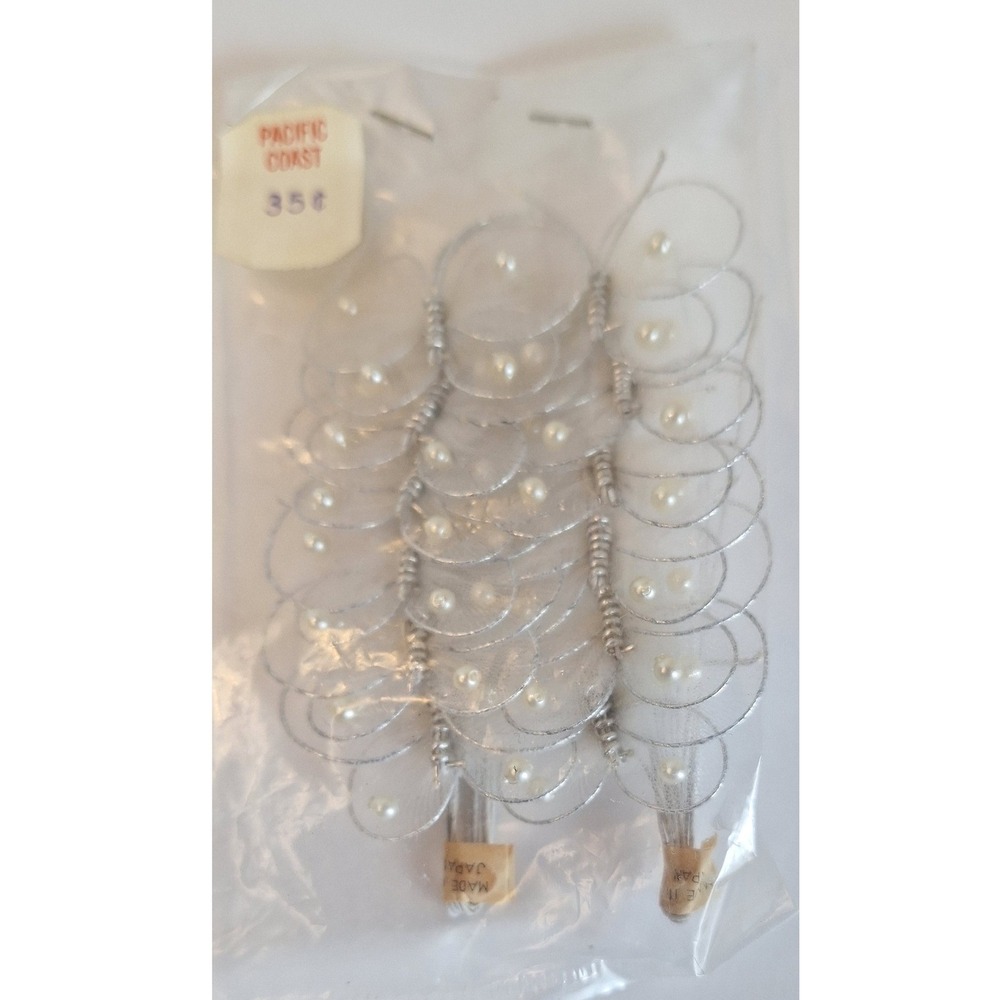 Vintage Pacific Coast White Mesh Butterfly Millinery Stems Faux Pearl‎ Japan 3pc